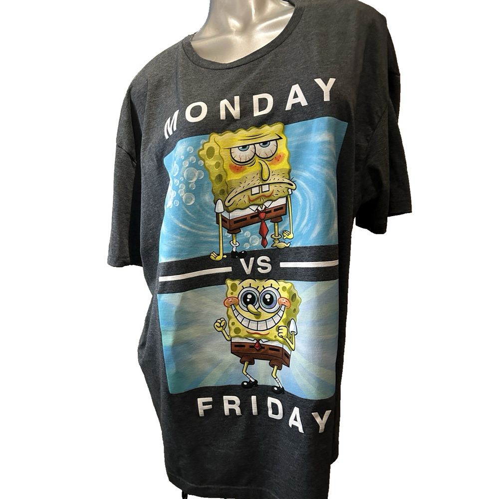 Unisex SpongeBob SquarePants Charcoal MONDAY FRIDAY Gray T-shirt Size 2X 22 24